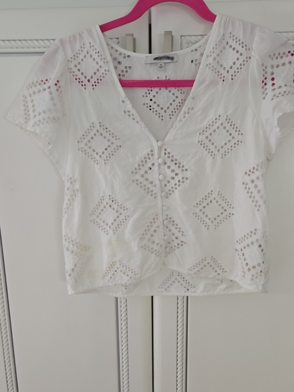 Madewell White Eyelet Button-Front V-Neck Top